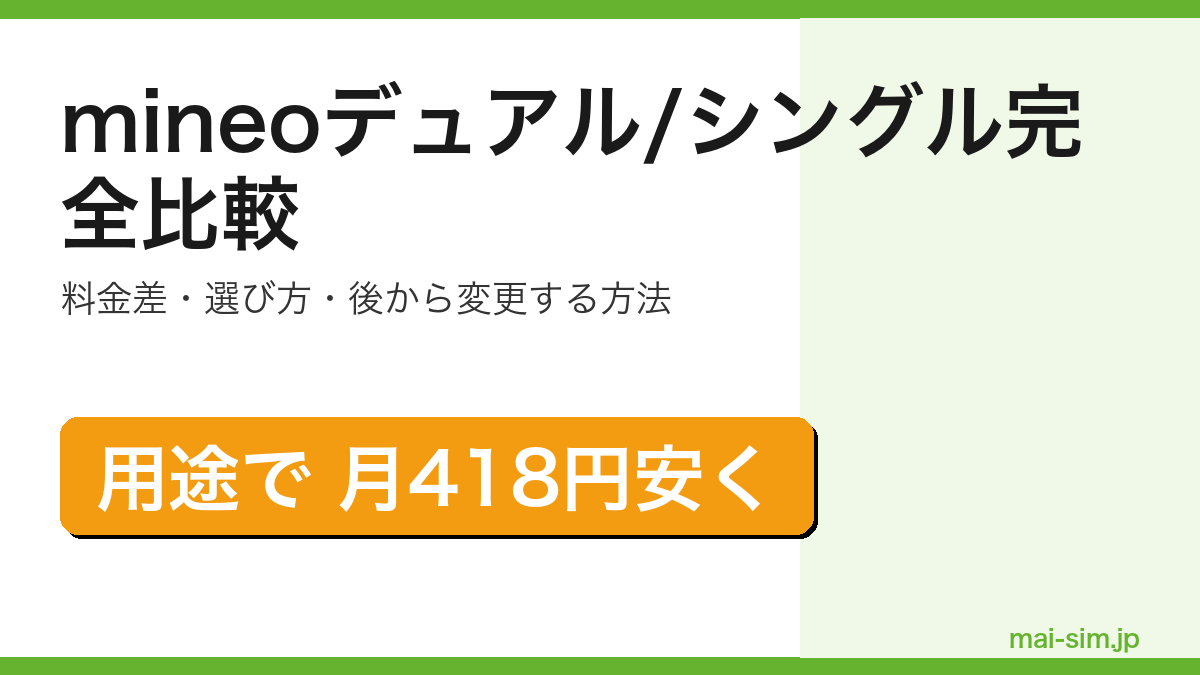 mineoのデュアルタイプとシングルタイプの違い・料金差・選び方・後から変更する方法を実利用者が解説した記事のアイキャッチ